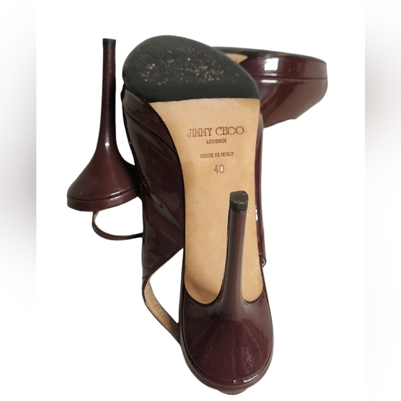 Jimmy Choo Heels Size 40 Brown Patent Leather Platform Slingback Pumps - Picture 12 of 16